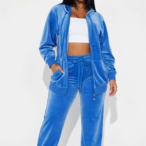 Fashion Nova Blue Velour two piece set